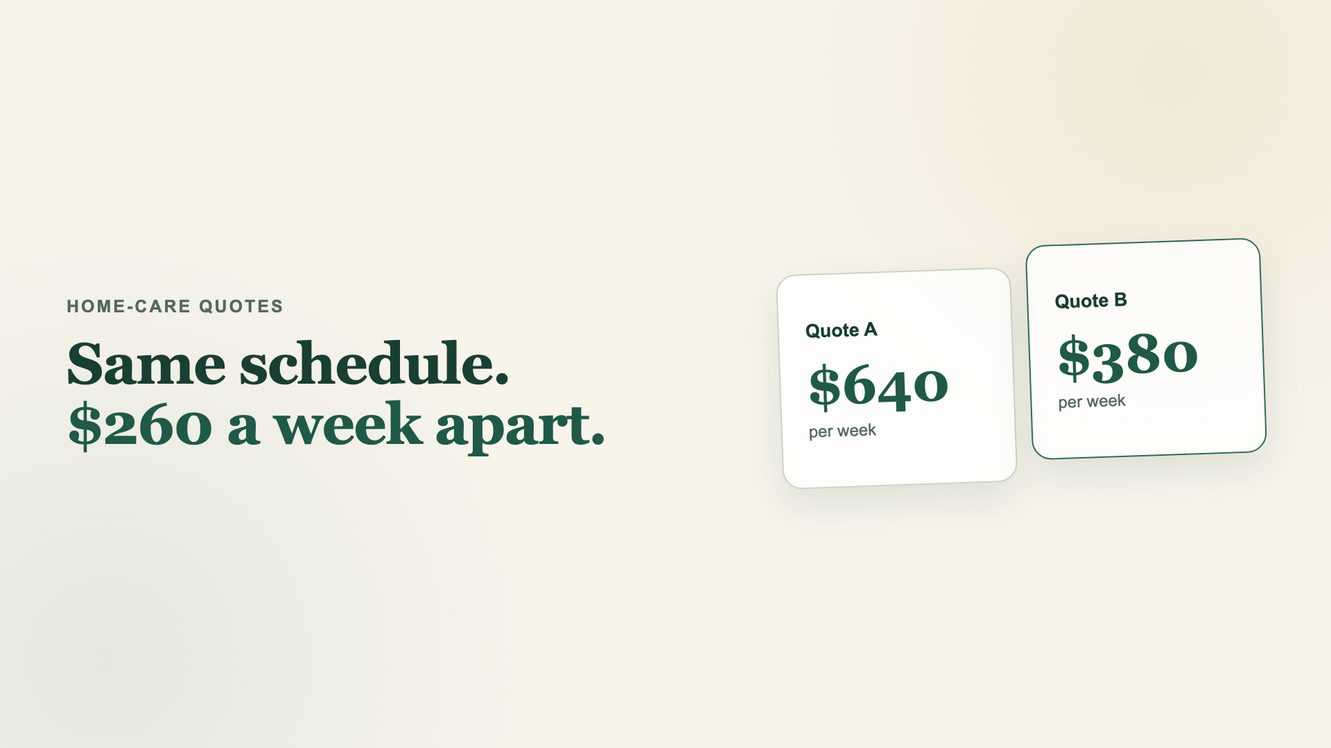 Fictional example: Quote A is $640 a week and Quote B is $380 for the same requested schedule